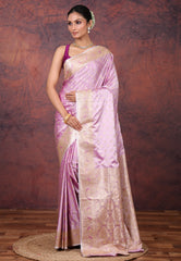 Purple Pastel Banarasi Saree With Blouse Piece - Adi Akshoy & Co.