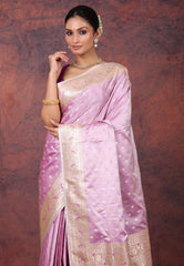 Purple Pastel Banarasi Saree With Blouse Piece - Adi Akshoy & Co.