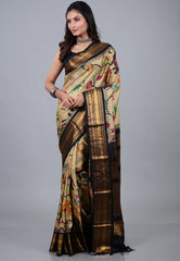 Tussar Colour Pure Kalamkari Silk Saree with Blouse Piece - Adi Akshoy & Co.