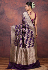 Purple Pure Meena Katan Silk Saree with Blouse Piece - Adi Akshoy & Co.