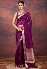 Magenta Pure Kora Silk Saree with Blouse Piece - Adi Akshoy & Co.