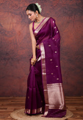 Magenta Pure Kora Silk Saree with Blouse Piece - Adi Akshoy & Co.