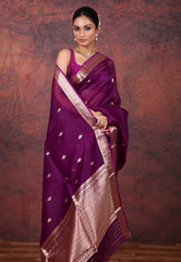 Magenta Pure Kora Silk Saree with Blouse Piece - Adi Akshoy & Co.
