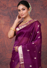 Magenta Pure Kora Silk Saree with Blouse Piece - Adi Akshoy & Co.