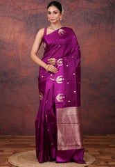 Magenta Pure Katan Silk Saree with Blouse Piece - Adi Akshoy & Co.