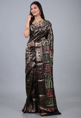 Black Brocade Pure Baluchari Silk Saree with Blouse Piece - Adi Akshoy & Co.