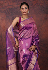 Cross Purple Tissue Katan Silk Saree with Blouse Piece - Adi Akshoy & Co.