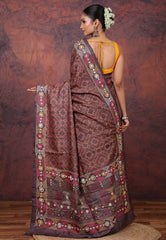 Maroon Pure Tussar Kantha Silk Saree With Blouse Piece - Adi Akshoy & Co.