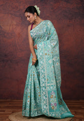 Sea Green Kora Silk Saree with Blouse Piece - Adi Akshoy & Co.