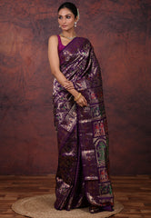 Purple Brocade Pure Baluchari Silk Saree with Blouse Piece - Adi Akshoy & Co.