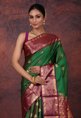 Cross Green Kanjivaram Silk Saree with Blouse Piece - Adi Akshoy & Co.