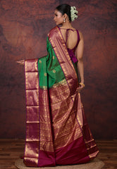 Cross Green Kanjivaram Silk Saree with Blouse Piece - Adi Akshoy & Co.