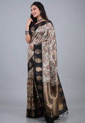 Tussar Colour Tussar Kalamkari Silk Saree with Blouse Piece - Adi Akshoy & Co.