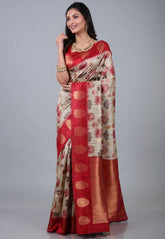 Tussar Colour Tussar Kalamkari Silk Saree with Blouse Piece - Adi Akshoy & Co.