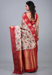Tussar Colour Tussar Kalamkari Silk Saree with Blouse Piece - Adi Akshoy & Co.