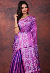 Purple Pure Tussar Dhakai Jamdani Saree with Blouse Piece - Adi Akshoy & Co.
