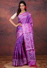 Purple Pure Tussar Dhakai Jamdani Saree with Blouse Piece - Adi Akshoy & Co.
