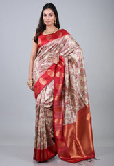Tussar Colour Tussar Kalamkari Silk Saree with Blouse Piece - Adi Akshoy & Co.