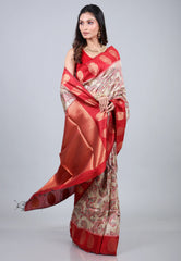 Tussar Colour Tussar Kalamkari Silk Saree with Blouse Piece - Adi Akshoy & Co.
