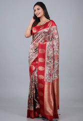 Tussar Colour Tussar Kalamkari Silk Saree with Blouse Piece - Adi Akshoy & Co.