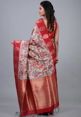 Tussar Colour Tussar Kalamkari Silk Saree with Blouse Piece - Adi Akshoy & Co.