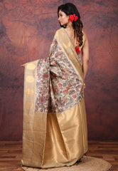 Tussar Colour Tussar Kalamkari Silk Saree with Blouse Piece - Adi Akshoy & Co.