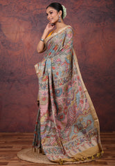 Grey Kalamkari Silk Saree with Blouse Piece - Adi Akshoy & Co.