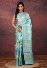 Sea Green Rangkat Mashru Silk Saree with Blouse Piece - Adi Akshoy & Co.