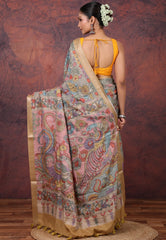 Grey Kalamkari Silk Saree with Blouse Piece - Adi Akshoy & Co.