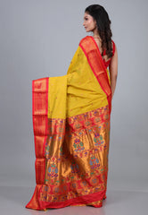 Mustard Paithani Silk Saree With Blouse Piece - Adi Akshoy & Co.