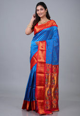 Royal Blue Paithani Silk Saree With Blouse Piece - Adi Akshoy & Co.