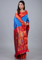 Royal Blue Paithani Silk Saree With Blouse Piece - Adi Akshoy & Co.