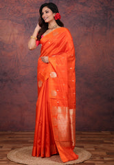 Orange Pure Katan Silk Saree with Blouse Piece - Adi Akshoy & Co.