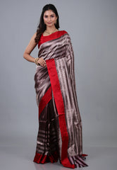 Brown Pure Katan Jaal Silk Saree with Blouse Piece - Adi Akshoy & Co.