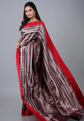 Brown Pure Katan Jaal Silk Saree with Blouse Piece - Adi Akshoy & Co.