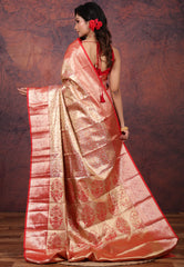 Golden Brocade Tissue Kanjivaram Silk Saree With Blouse Piece - Adi Akshoy & Co.
