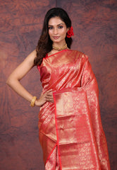 Red Brocade Pure Kanjivaram Silk Saree with Blouse Piece - Adi Akshoy & Co.