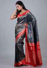 Blue Katan Silk Saree with Blouse Piece - Adi Akshoy & Co.