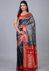 Blue Katan Silk Saree with Blouse Piece - Adi Akshoy & Co.