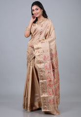 Beige Pure Baluchari Tussar Silk Saree with Blouse Piece - Adi Akshoy & Co.