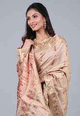 Beige Pure Baluchari Tussar Silk Saree with Blouse Piece - Adi Akshoy & Co.
