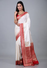 Off White Mashru Silk Saree with Blouse Piece - Adi Akshoy & Co.