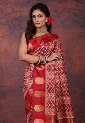 Maroon Tussar Kotki Print Silk Saree with Blouse Piece - Adi Akshoy & Co.