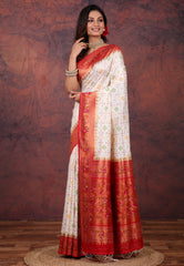 White Tussar Silk Saree with Blouse Piece - Adi Akshoy & Co.