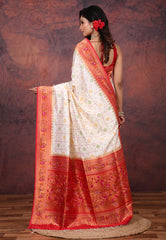 White Tussar Silk Saree with Blouse Piece - Adi Akshoy & Co.