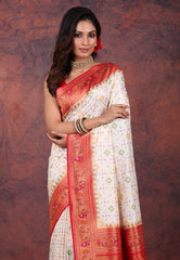 White Tussar Silk Saree with Blouse Piece - Adi Akshoy & Co.