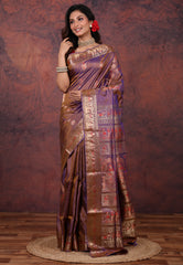 Cross Brown Pure Baluchuri Sornochuri Silk Saree with Blouse Piece - Adi Akshoy & Co.