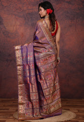 Cross Brown Pure Baluchuri Sornochuri Silk Saree with Blouse Piece - Adi Akshoy & Co.
