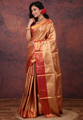 Golden Tissue Kanjivaram Silk Saree With Blouse Piece - Adi Akshoy & Co.
