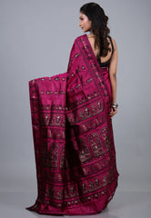 Magenta Pure Baluchari Silk Saree with Blouse Piece - Adi Akshoy & Co.